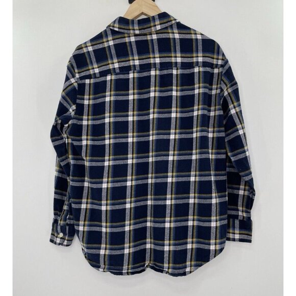 Old Navy Women’s Blue Yellow Plaid Boyfriend Shirt Size Medium Normcore - Picture 2 of 9
